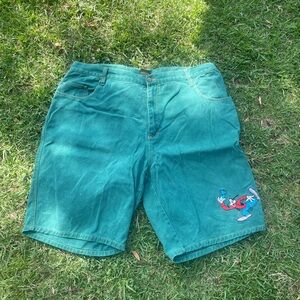 VINTAGE 90s MICKEY UNLIMITED GOOFY DENIM JEAN SHORTS JORTS 40 GREEN MICKEY